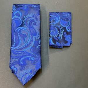 ست کراوات و دستمال جیب vip مدل آتشی آبی