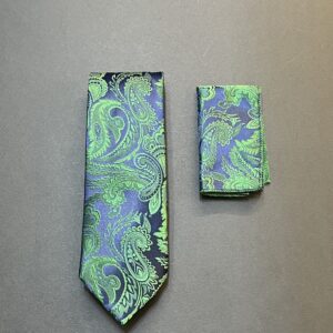 ست کراوات و دستمال جیب vip مدل آتشی سبز سرمه ای