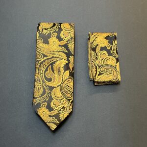 ست کراوات و دستمال جیب vip مدل آتشی مشکی طلایی