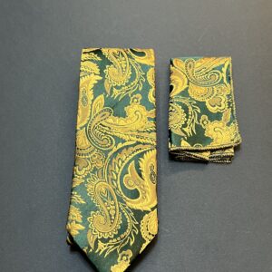 ست کراوات و دستمال جیب vip مدل آتشی سبز طلایی