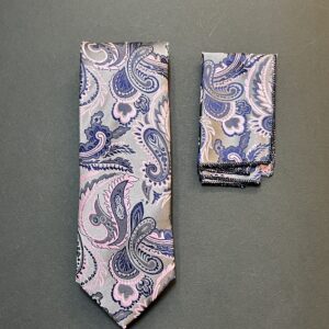 ست کراوات و دستمال vip مدل آتشی نقره ای صورتی