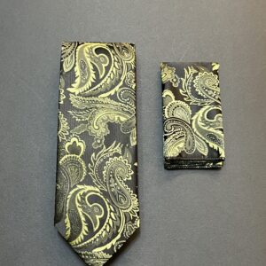 ست کراوات و دستمال vip مدل آتشی سبز مشکی