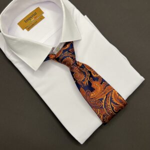 ست کراوات و دستمال جیب vip مدل اژدها سرمه ای نارنجی